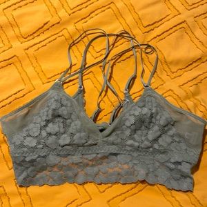 Pretty Little Aerie AE Criss Cross Lace Mesh Bralette Sage Green M